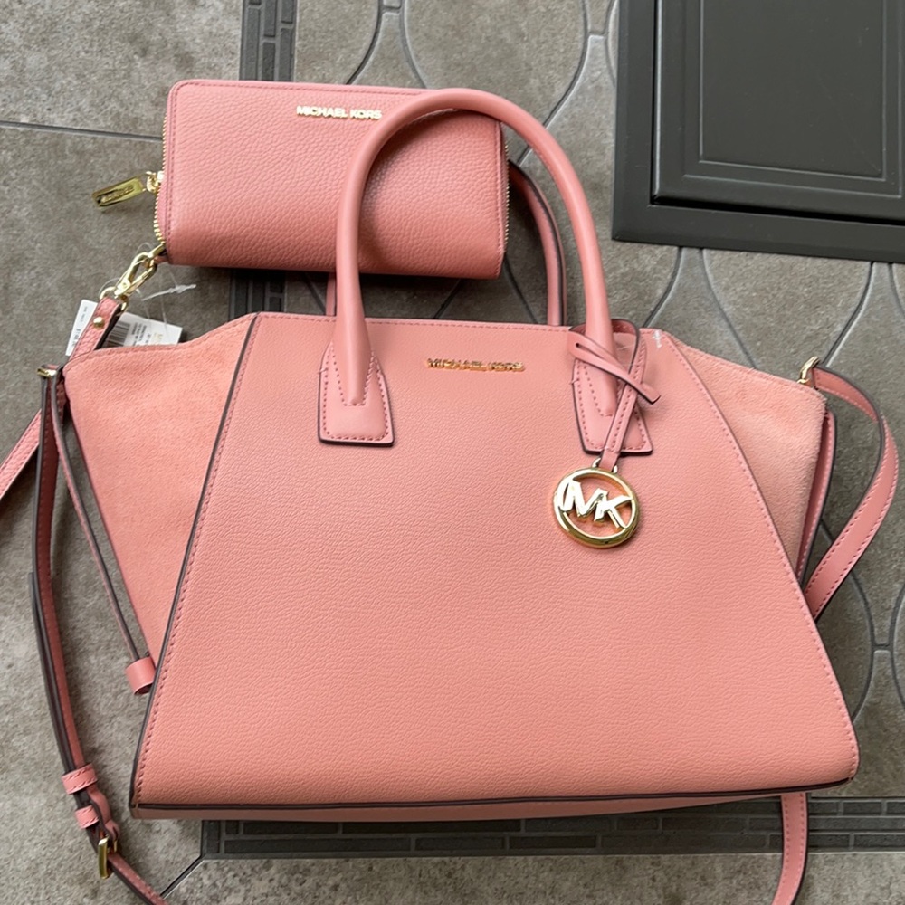 Michael Kors Avril Top Zip Satchel Shoulder Bag & Flat MF Phone Case Wallet - Picture 1 of 16